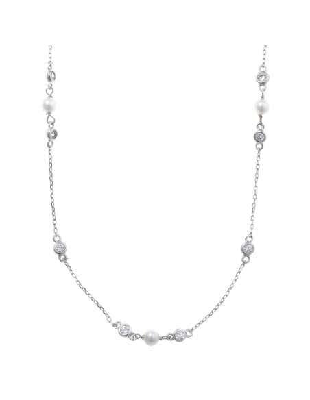 Collar para Mujer de plata circonitas blancas y perlas - Salvatore 164C0098