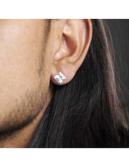 Pendientes Unisex con circonita cuadrada (8x8mm) - Plata de ley