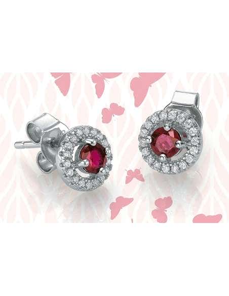 Pendientes para Mujer Rubí Central y Cerco de Circonitas - Plata de ley