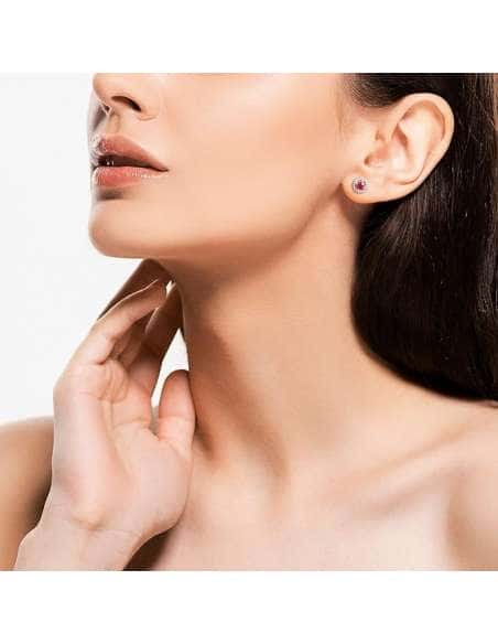 Pendientes para Mujer Rubí Central y Cerco de Circonitas - Plata de ley