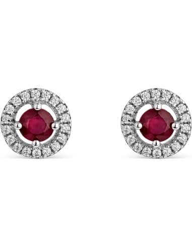 Pendientes para Mujer de plata Rubí Central y Cerco de Circonitas - Plata 925