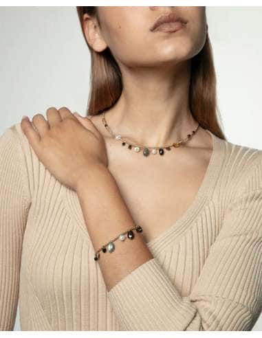 Pulsera para Mujer de Acero Dorado y Piedras...