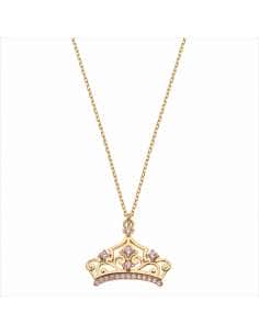 Collar Princesa Corona Dorada con Circonitas Rosas de Plata - Disney AG0060C