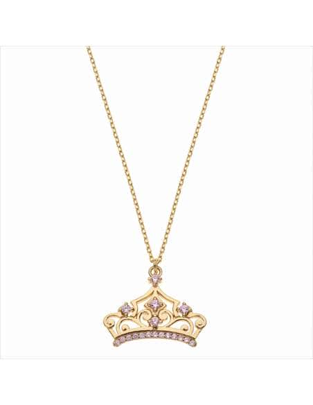 Collar Princesa Corona Dorada con Circonitas Rosas de Plata - Disney AG0060C