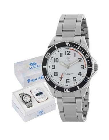 Reloj para Niño Deportivo con Correa de Acero y Esfera Blanca- Marea B41361/4
