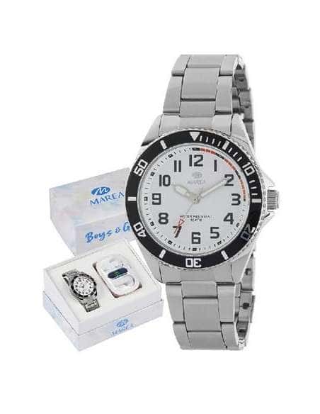 Reloj para Niño Deportivo con Correa de Acero y Esfera Blanca- Marea B41361/4
