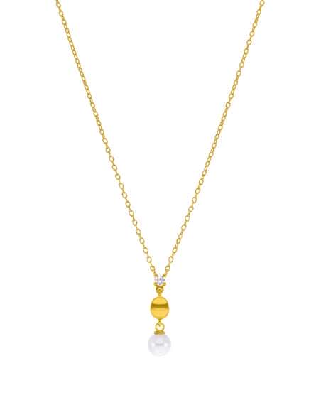 Collar para Mujer de Plata Ley baño de oro 18k con circonita y perla - Marea D03507/BB