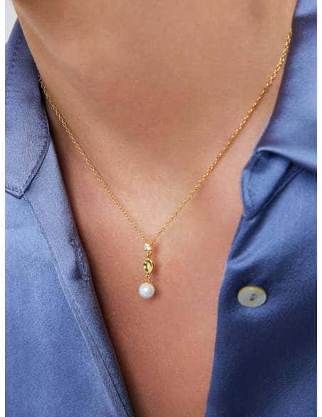 Collar para Mujer de Plata Ley baño de oro 18k con circonita y perla - Marea D03507/BB