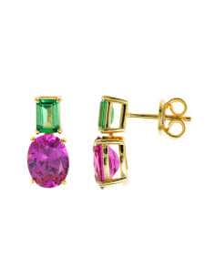 Pendientes para Mujer de plata bañada en oro con circonita rosa y tsavorita verde - Salvatore 136A0734
