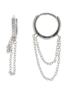 Pendientes para Mujer Aro con doble cadena en plata  y circonitas blancas - Salvatore 213A0569