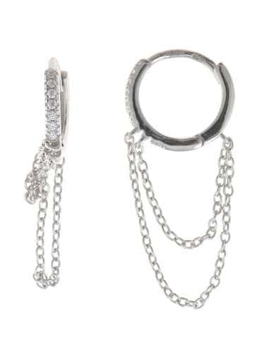 Pendientes para Mujer Aro con doble cadena en plata  y circonitas blancas - Salvatore 213A0569