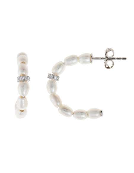 Pendientes para Mujer Aros en Plata de Ley con Perlas de Río y Circonitas - Salvatore 272A0017