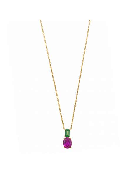 Collar para Mujer Plata de Ley circonita rosa y Tsavorita verde - Salvatore 136C0380