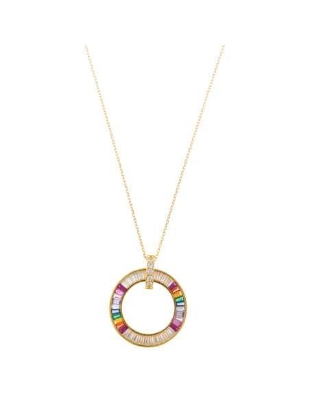 Collar para Mujer Plata de ley colgante circular de circonitas multicolores en talla baguette - Salvatore 136C0341