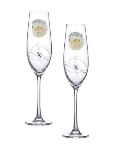 Copas de boda 50 Aniversario Cristal Decorado con Detalle en Plata Bilaminada y Cristales Swarovski - Global Argenti GA4239C