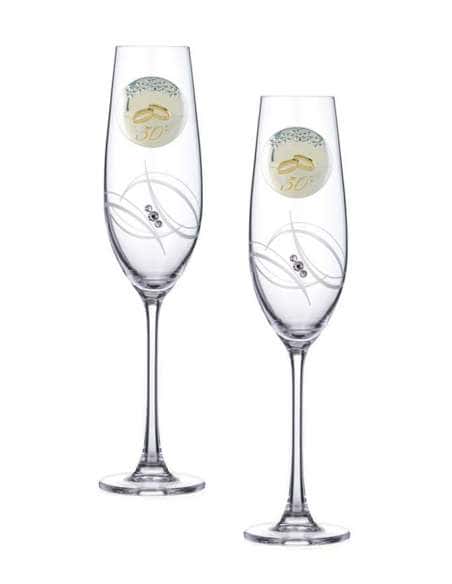 Copas de boda 50 Aniversario Cristal Decorado con Detalle en Plata Bilaminada y Cristales Swarovski - Global Argenti GA4239C