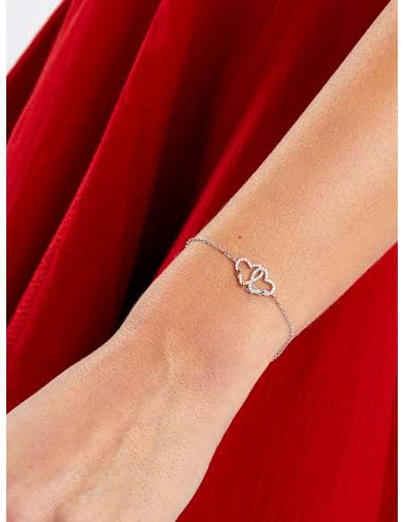 Pulsera para Mujer Corazones Entrelazados  Plata Rodiada y Oro Rosa 18k con Circonitas - Marea D02903/AK