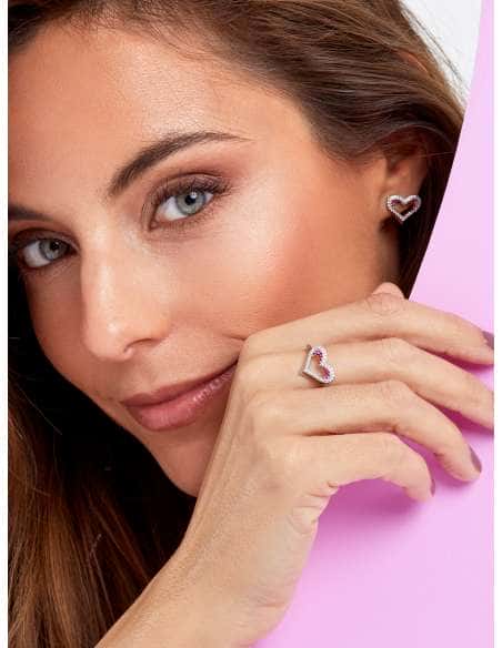 Anillo para Mujer Corazón Abierto Plata de Ley Rodiada con Circonitas Rubí - Marea D02906/AL14