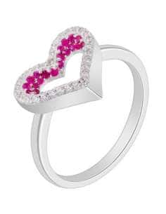 Anillo para Mujer Corazón Abierto Plata de Ley Rodiada con Circonitas Rubí - Marea D02906/AL16