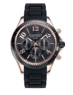 Reloj para Hombre Cronógrafo con Caja en Acero Rosado y Correa Negra de Silicona - Viceroy 47893-95