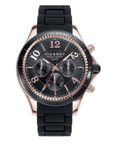 Reloj para Hombre Cronógrafo con Caja en Acero Rosado y Correa Negra de Silicona - Viceroy 47893-95