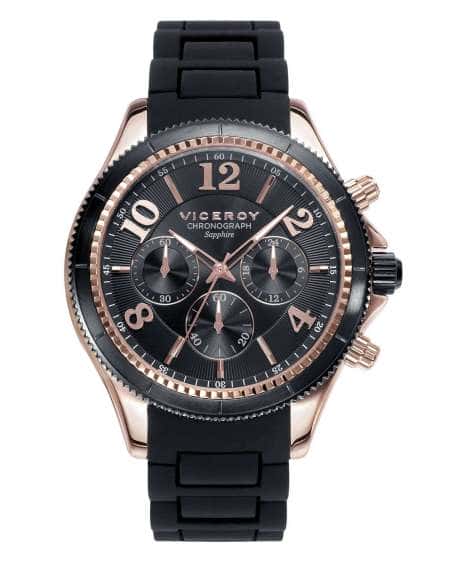 Reloj para Hombre Cronógrafo con Caja en Acero Rosado y Correa Negra de Silicona - Viceroy 47893-95