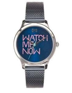 Reloj para Mujer Correa de Malla Azul y Esfera Azul con Frase Watch Me Now - Mark Maddox MM7103-30
