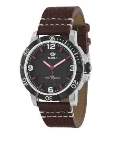 Reloj para Hombre Deportivo con Esfera Negra, Detalles Rojos y Correa de Piel Marrón - Marea B41224/1