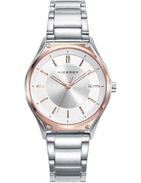 Reloj para Mujer Bicolor con Esfera Plateada y Calendario - 471192-07