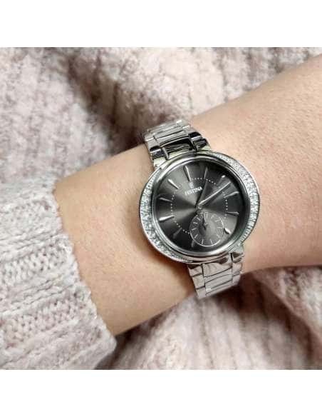 Reloj para Mujer de Acero con Bisel de Circonitas y Esfera Negra - Festina F16909/2