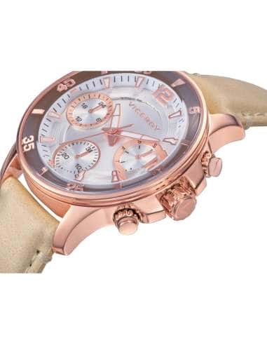 Reloj para Mujer Multifunción con Correa de Piel Beige y Caja Oro Rosa - Viceroy 42218-45