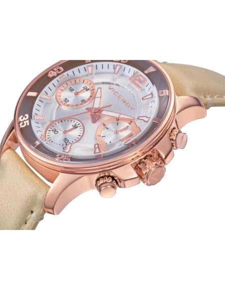 Reloj para Mujer Multifunción con Correa de Piel Beige y Caja Oro Rosa - Viceroy 42218-45