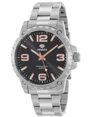 Reloj para Hombre de Acero con Esfera Negra y Detalles en Rosa - Marea B36171/5