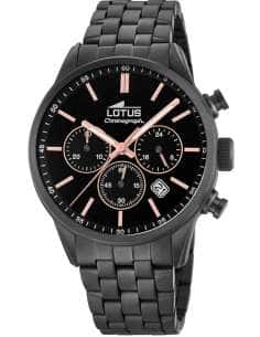 Reloj para Hombre Cronógrafo Negro con Detalles Rosados y Brazalete de Acero