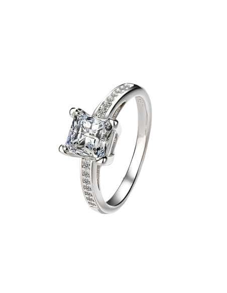 Anillo para mujer con Circonitas y Piedra Central Cuadrada en Plata de Ley - Plata 925