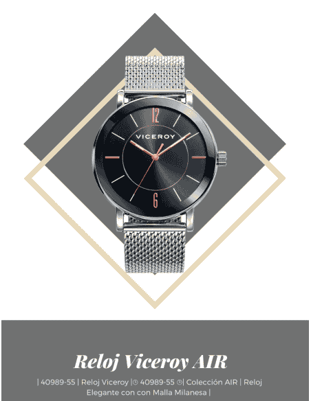 Reloj para Hombre con Correa de Malla y Esfera Negra Minimalista- Viceroy 40989-55
