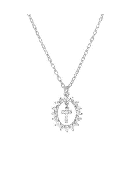 Collar para Mujer Oval de circonitas con cruz central de Plata - Marea D03307/AR