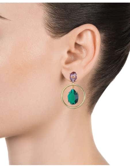 Pendientes para Mujer de Plata Aro Bañado en Oro con Cristales Rosa y Verde - Viceroy 13166E100-59