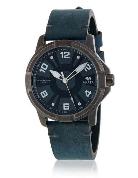 Reloj para Hombre Deportivo con Caja Efecto Envejecido, Esfera Azul y Correa de Piel - Marea B21190/2