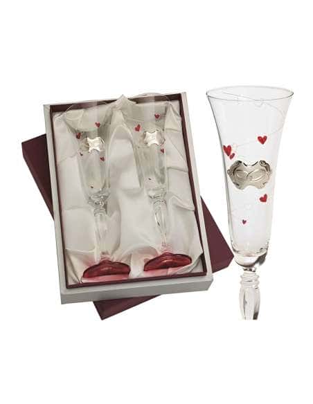 Copas para boda con Alianzas y Adorno de corazones rojos - Global Argenti GA3071A