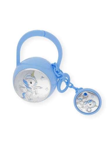 Set Infantil Portachupetes con Pinza Unicornio Azul - Eventi EV3244/01C