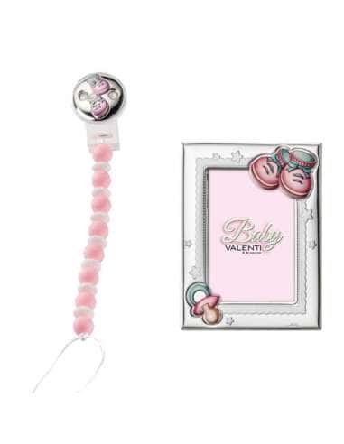Set Infantil Pinza Mordedor Peucos y Marco de fotos Chupete con Peucos Rosa - Valenti 75096 RA