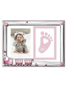 Marco de fotos Infantil Trene con Corazones Rosa Doble Huella - Eventi EV3360/01R