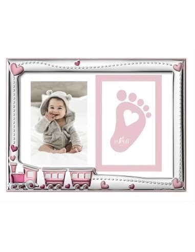 Marco de fotos Infantil Trene con Corazones Rosa Doble Huella - Eventi EV3360/01R