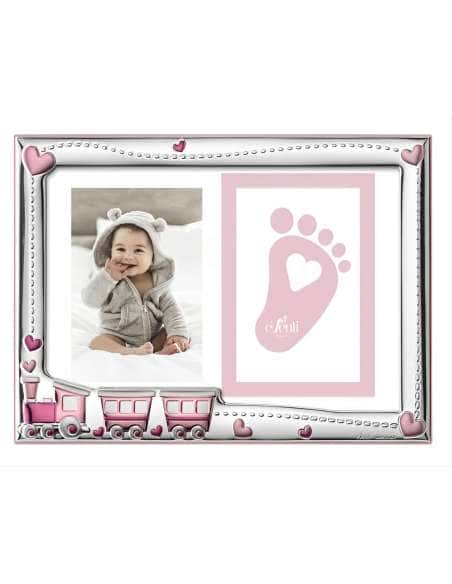Marco de fotos Infantil Trene con Corazones Rosa Doble Huella - Eventi EV3360/01R
