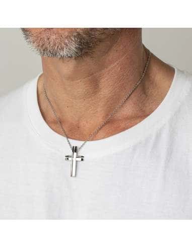 Collar para Hombre de Acero con Cruz - Lotus...