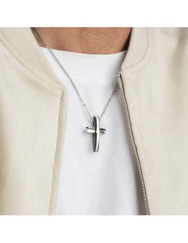 Collar para Hombre de Acero con Cruz - Lotus...
