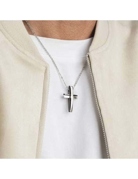 Collar para Hombre de Acero con Cruz - Lotus LS1984/1/1