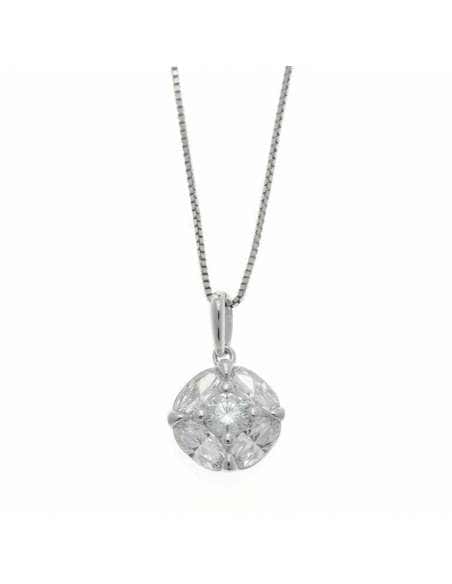 Collar Cadena Veneciana de Plata de Ley con Colgante de Circonita Redonda y Óvales - Salvatore 136c0106