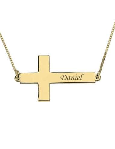 Colgante Cruz Lateral - Oro Amarillo 18K (con opcion de ponerle una cadena o Personalizarla con su nombre)